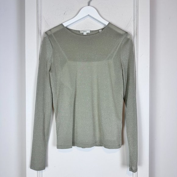 Vince. Layered Shimmer Jersey Long Sleeve Crew Neck Top - Picture 1 of 5